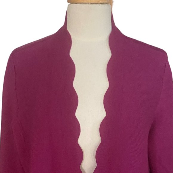 NWT Talbots Merino Wool Cardigan Fuschia Pink Scallop Open Long Barbiecore  -X - Picture 3 of 13
